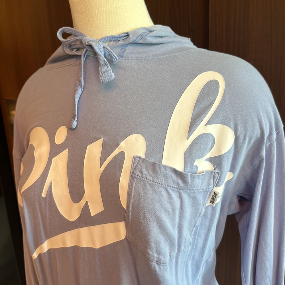 Light blue long sleeve tee shirt hoodie from PINK Victoria Secret